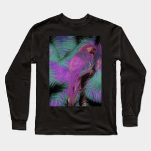 ABSTRACT MACAW DECO INDIGO TINT WITH PINK PARROT ART POSTER Long Sleeve T-Shirt